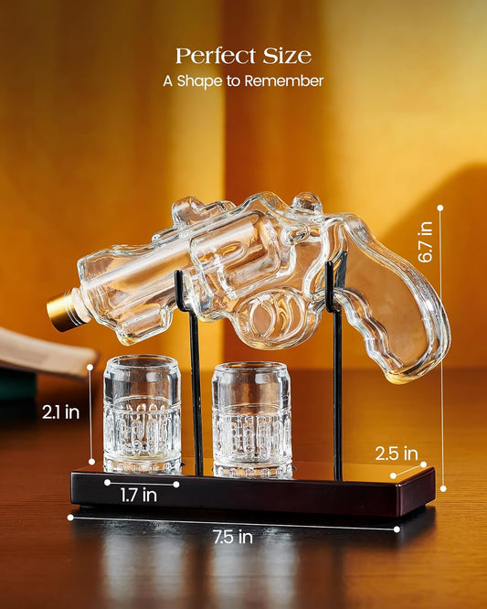 Decorative Glass Decanter Set with Display Base, Lead-Free Beverage Decanter with Matching Glasses, Unique Home Bar Display and Gift Set - PuriLite