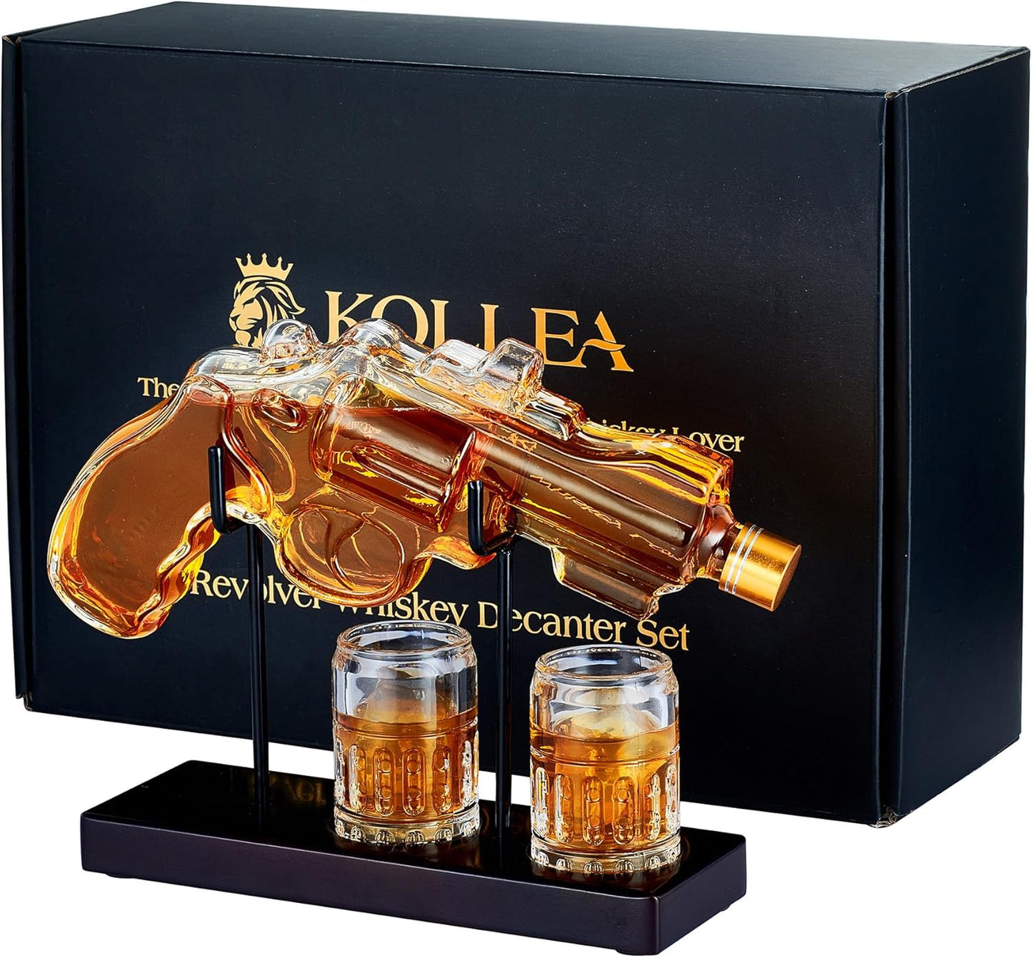 Decorative Glass Decanter Set with Display Base, Lead-Free Beverage Decanter with Matching Glasses, Unique Home Bar Display and Gift Set - PuriLite
