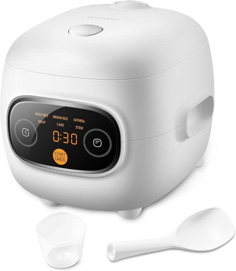 COMFEE' Mini Rice Cooker 4 Cups Cooked/2 Cups Uncooked, Portable Non-Stick rice maker, 24 hours Timer Delay, 6 Functions, Fast Cooker, Brown Rice, Oatmeal, White