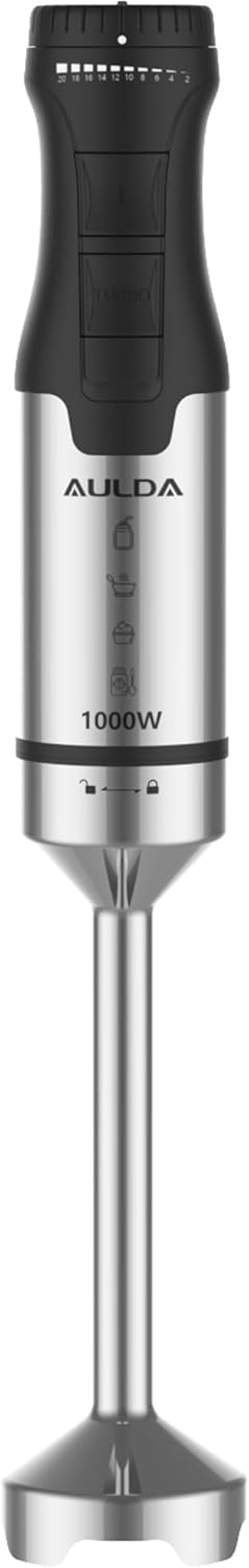 Aulonda 1000W Electric Immersion Blender, 20-Speed Hand Blender with Ergonomic Handle, Handheld Mixer for Smoothies, Baby Food, Soup & More