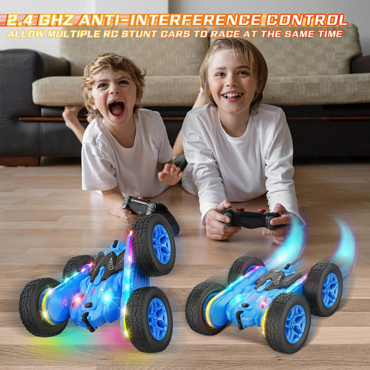 Remote Control Stunt Car with LED Strip Lights, 4WD Double-Sided 360 Degree Rotating RC Drift Truck for Kids, Rechargeable Toy Car for Indoor and Outdoor Play - PuriLite