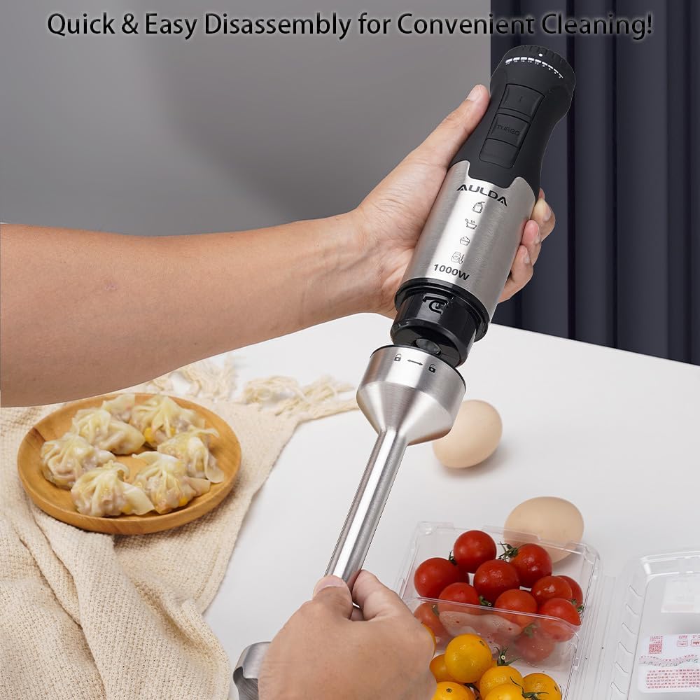 Aulonda 1000W Electric Immersion Blender, 20-Speed Hand Blender with Ergonomic Handle, Handheld Mixer for Smoothies, Baby Food, Soup & More