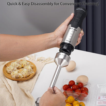 Aulonda 1000W Electric Immersion Blender, 20-Speed Hand Blender with Ergonomic Handle, Handheld Mixer for Smoothies, Baby Food, Soup & More