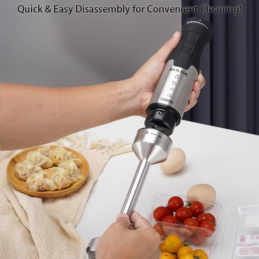 Aulonda 1000W Electric Immersion Blender, 20-Speed Hand Blender with Ergonomic Handle, Handheld Mixer for Smoothies, Baby Food, Soup & More - PuriLite