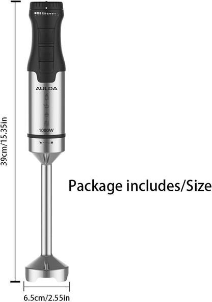 Aulonda 1000W Electric Immersion Blender, 20-Speed Hand Blender with Ergonomic Handle, Handheld Mixer for Smoothies, Baby Food, Soup & More