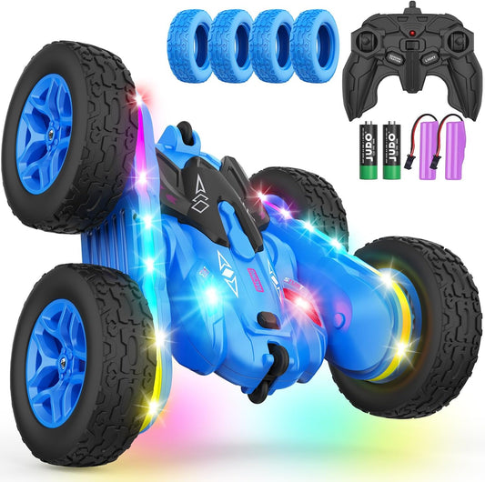 Remote Control Stunt Car with LED Strip Lights, 4WD Double-Sided 360 Degree Rotating RC Drift Truck for Kids, Rechargeable Toy Car for Indoor and Outdoor Play - PuriLite