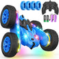 Remote Control Stunt Car with LED Strip Lights, 4WD Double-Sided 360 Degree Rotating RC Drift Truck for Kids, Rechargeable Toy Car for Indoor and Outdoor Play - PuriLite