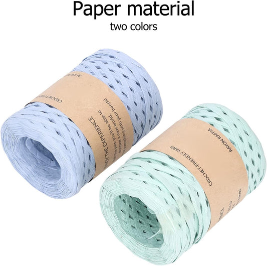 2pcs Raffia Ribbon, 164 Yard DIY Handcraft Raffia Yarn Degradable Recyclable Raffia Twine for Hat Handbag, Raffia Paper Craft Ribbon Packing Paper Twine for Festival Gifts