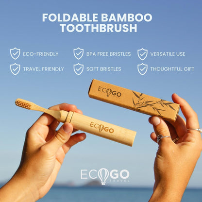 EcoGoTravel Foldable Bamboo Toothbrush with BPA-Free Soft Bristles | Eco-Friendly, Travel-Sized, Reusable Compact Case, Biodegradable Recycled Packaging
