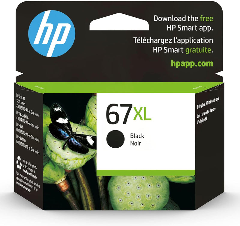 HP Original 67XL Black High-Yield Ink Cartridge | Works with HP DeskJet 1255, 2700, 4100 Series, HP Envy 6000, 6400 Series | Eligible for Instant Ink | 3YM57AN