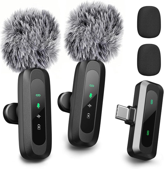 Upgraded Mini Wireless Lavalier Microphone with LED Display, USB-C Clip-on Mic for iPhone, iPad, Android, Small Lapel Mic for Recording YouTube Video Podcast Vlog (USB-C Port)