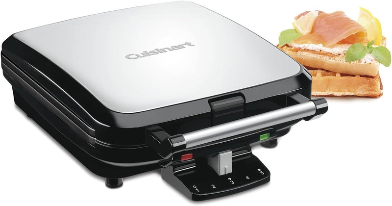 Cuisinart 4-Slice Belgian Waffle Maker, Non-Stick Coated Plates, Silver (WAF-150EC)