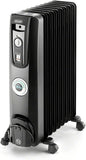 DeLonghi Oil-Filled Radiator Space Heater, Quiet 1500W, Adjustable Thermostat, 3 Heat Settings, Energy Saving, Safety Features, Black, Comfort Temp EW7707CBCA