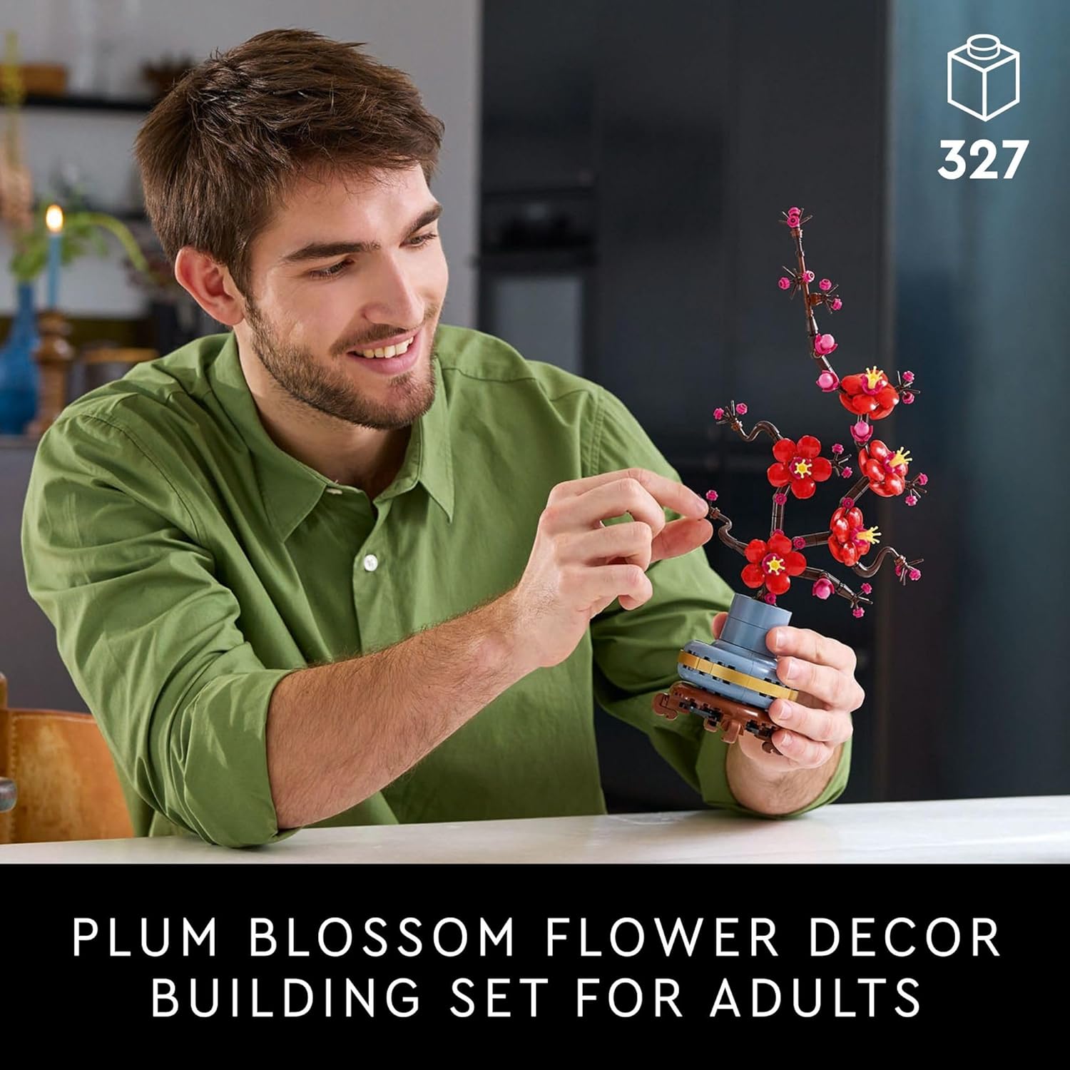 Adult Floral Building Set Artificial Flower Decor, DIY Plum Blossom Centerpiece for Home and Office, Relaxing Craft Kit Ages 18+ - PuriLite