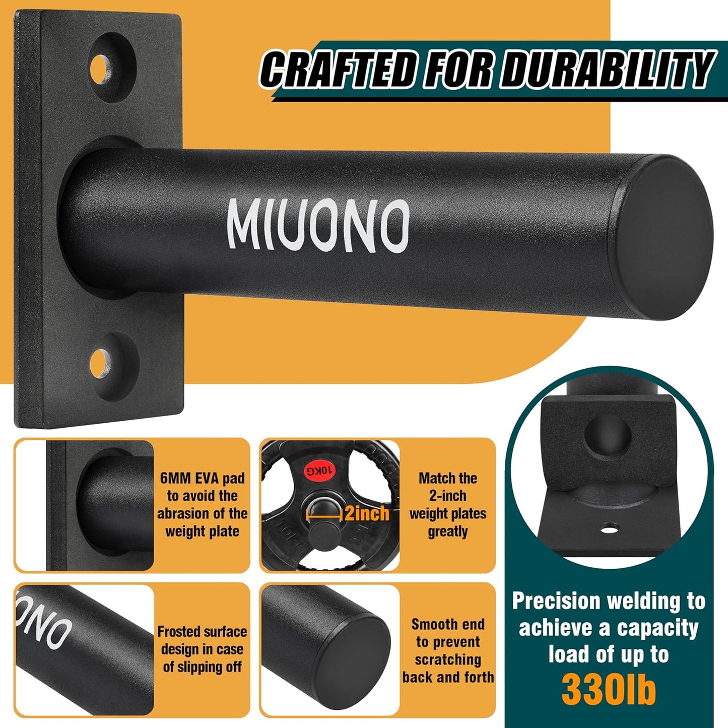 MIUONO Weight Plate Holder, Wall Mounted Weight Rack Storage for 2" Olympic Weight Plate, 4 Pack Home Gym Organizer (Upgraded Larger Screws)