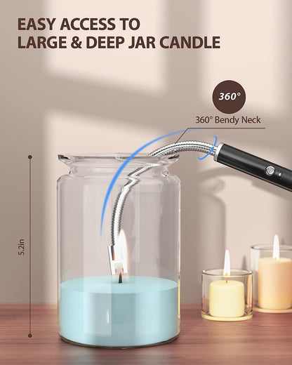 RONXS Electric Lighter, Candle Lighter Electric Type C Rechargeable Lighter with Battery Display, Longer Flexible Neck Windproof Plasma Arc Long Lighters for Candles Fireworks BBQ
