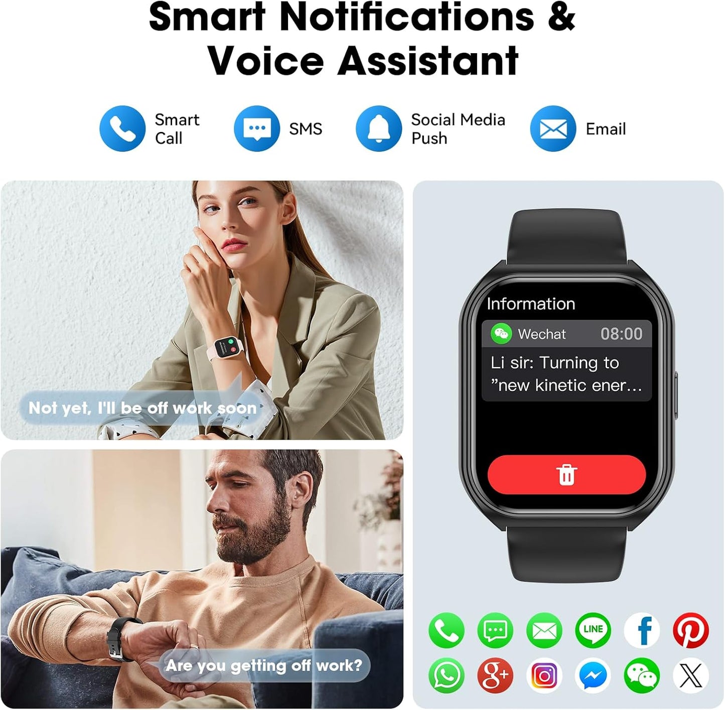 Smart Watch for Men Women with Bluetooth Call,1.85 inch Touch Screen Fitness Watch with Heart Rate Blood Oxygen Sleep Tracker, IP68 Waterproof Smartwatch Compatible with Android iOS (Black)