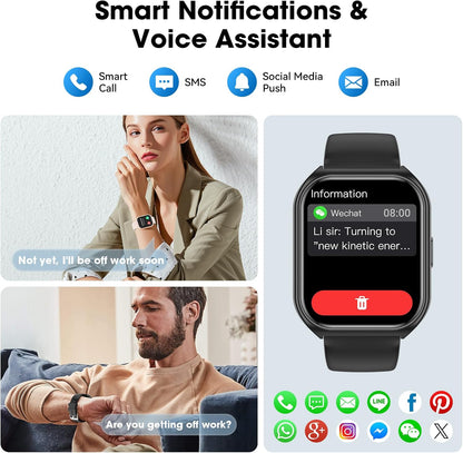 Smart Watch for Men Women with Bluetooth Call,1.85 inch Touch Screen Fitness Watch with Heart Rate Blood Oxygen Sleep Tracker, IP68 Waterproof Smartwatch Compatible with Android iOS (Black)