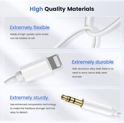 [Apple MFi Certified] Aux Cord for iPhone, Lightning to 3.5 mm AUX Cable for Car Stereo Audio Cable Compatible with iPhone 14/13/12/11/XS/XR/X/8/7 for Car Home Stereo, Speaker, Headphone, -3.3ft white