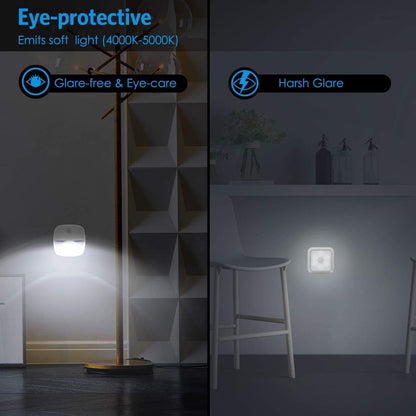 (upgraded) motion sensor light, cordless battery powered LED night light, wall light, closet light, security light for stairs, hallways, bathrooms, kitchens, cabinets (white - 3 pack)