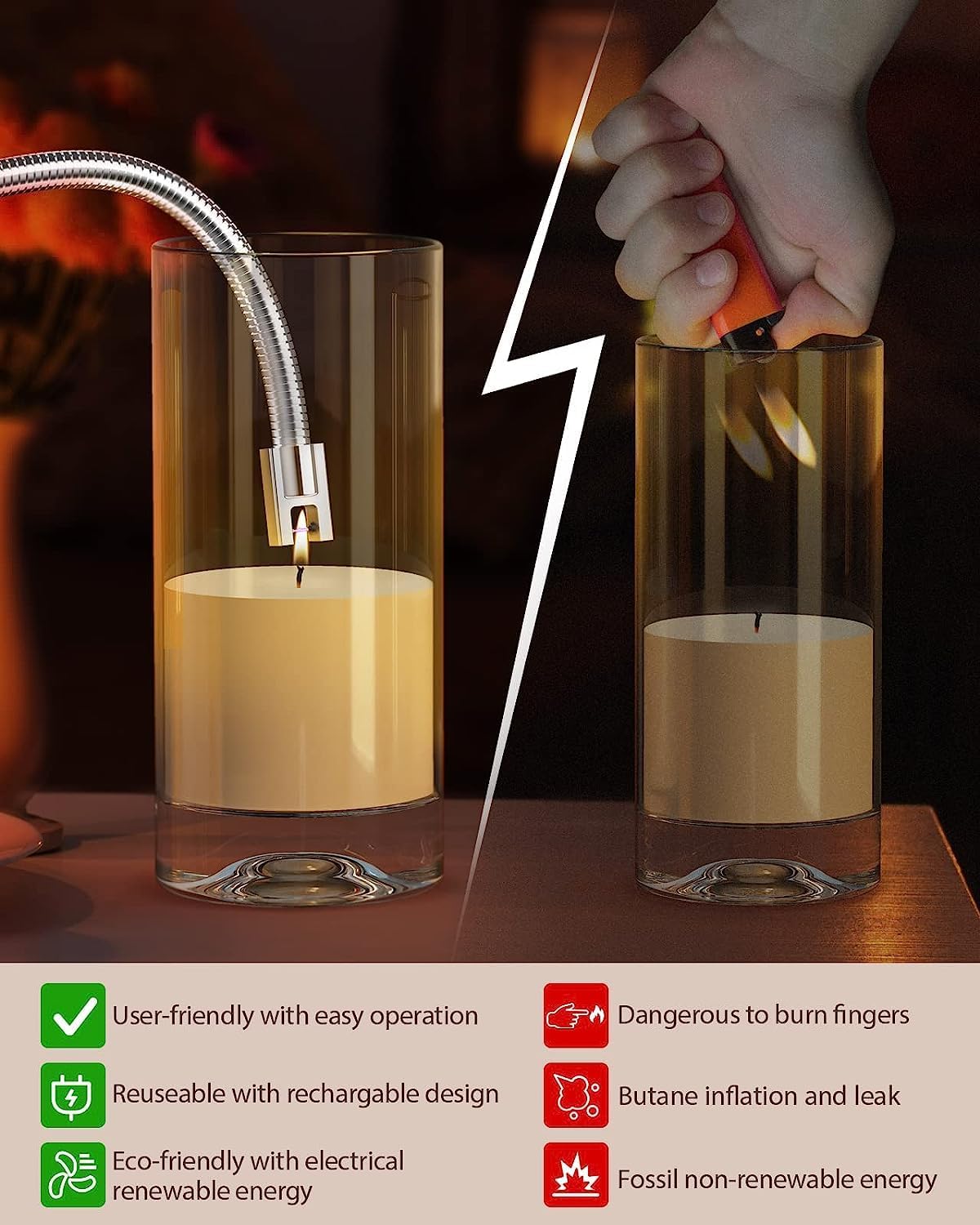 RONXS Electric Lighter, Candle Lighter Electric Type C Rechargeable Lighter with Battery Display, Longer Flexible Neck Windproof Plasma Arc Long Lighters for Candles Fireworks BBQ