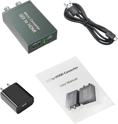 SDI to HDMI Converter with SDI Loop Out, 1080p HD-SDI / 3G-SDI/SD-SDI to HDMI Video Audio Converter, BNC to HDMI Adapter for SDI Camera Monitor Projector