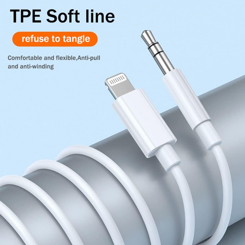 [Apple MFi Certified] Aux Cord for iPhone, Lightning to 3.5 mm AUX Cable for Car Stereo Audio Cable Compatible with iPhone 14/13/12/11/XS/XR/X/8/7 for Car Home Stereo, Speaker, Headphone, -3.3ft white