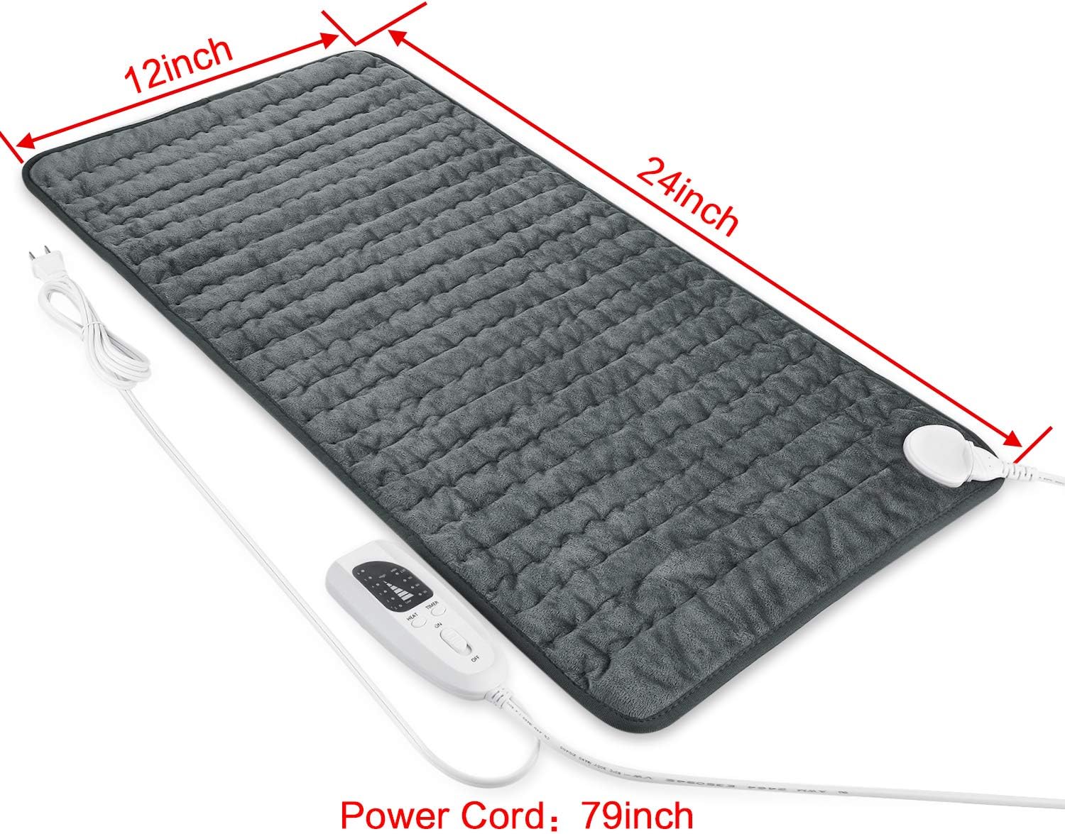 Electric Heating Pad – Large 24" x 12" Fast Heating Heat Pad with Moist & Dry Heat – Soft Washable Heating Pad with 6 Temperature Levels & 4 Timer Settings - PuriLite