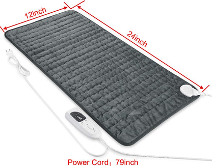 Electric Heating Pad – Large 24" x 12" Fast Heating Heat Pad with Moist & Dry Heat – Soft Washable Heating Pad with 6 Temperature Levels & 4 Timer Settings - PuriLite