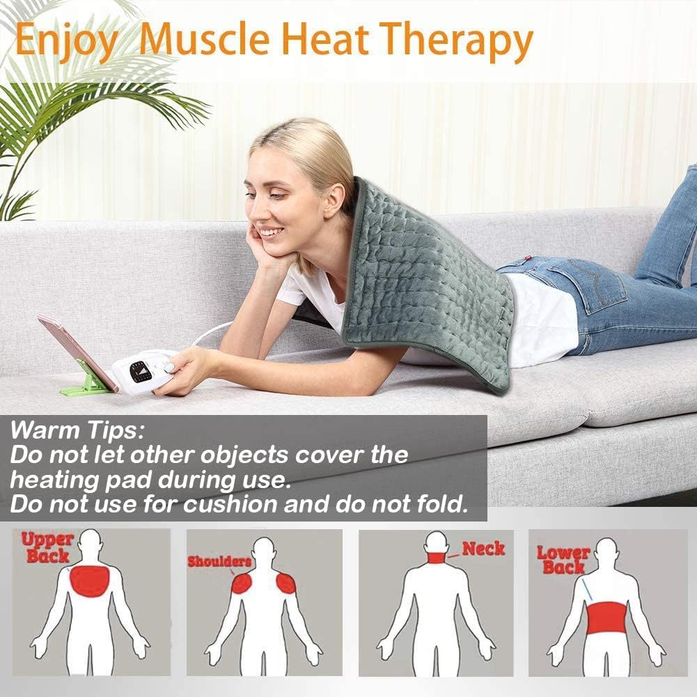 Electric Heating Pad – Large 24" x 12" Fast Heating Heat Pad with Moist & Dry Heat – Soft Washable Heating Pad with 6 Temperature Levels & 4 Timer Settings - PuriLite