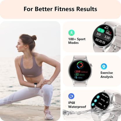 aeac Smart Watch for Women, AMOLED Ultra-Clear Screen Activity Trackers with Heart Rate/Sleep/SpO2 Monitor, Smartwatch for iPhone/Samsung/Android, 110+ Sport Modes (Gray, S/M/L, Gray)