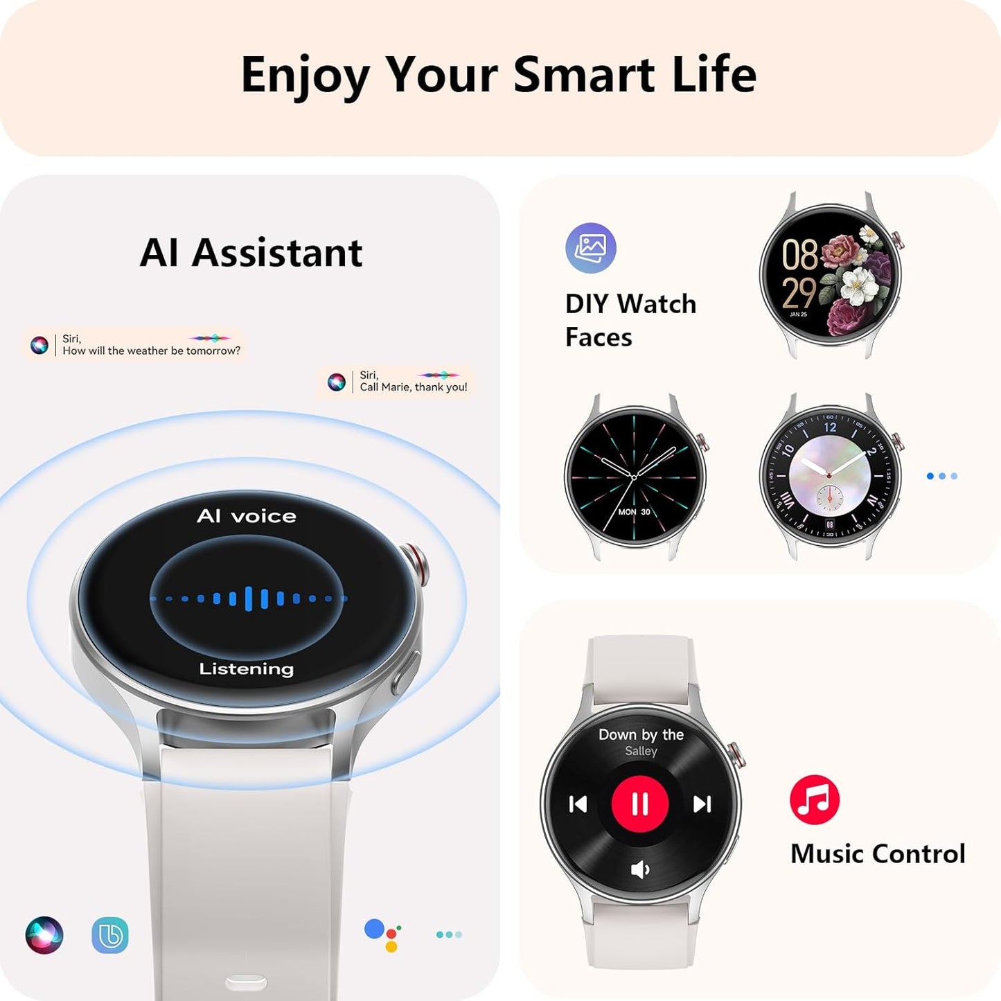 aeac Smart Watch for Women, AMOLED Ultra-Clear Screen Activity Trackers with Heart Rate/Sleep/SpO2 Monitor, Smartwatch for iPhone/Samsung/Android, 110+ Sport Modes (Gray, S/M/L, Gray)