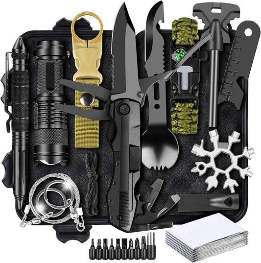 13-in-1 Survival Kit and Outdoor Gear Set, Compact Emergency Equipment with Multitool, Flashlight and Accessories for Camping, Hiking, Gardening and Everyday Preparedness