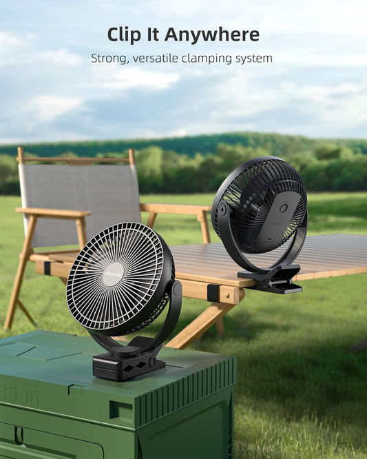 Koonie 10000mAh Clip on Fan Rechargeable, 8-Inch Battery Operated Desk Fan, USB Fan with 4 Speeds, Strong Airflow Sturdy Clamp for Golf Cart Office Desk Outdoor Travel Camping Tent Gym Treadmill,Black