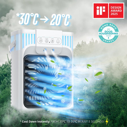 Portable Air Conditioner, Air Conditioner Portable with 3 Speeds, 3 Mist Settings, 1200ml XL Water Tank, 2~8h Timer, Portable Ac Unit, Small Mini Air Conditioner, Personal Air Cooler Fan for Bedroom