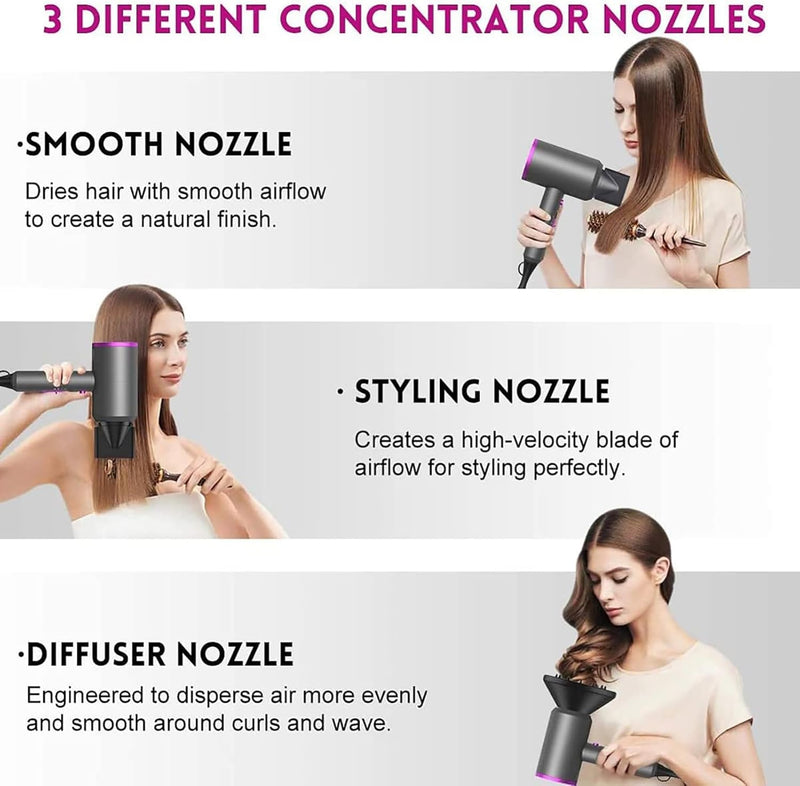 Ion Hair Dryer AC Motor 1800 W Hair Dryer, slopehill Quick Drying Hair Dryer, Salon Hair Dryer with Hot/Cold Button, 3 Hair Dryer Concentrators and Diffuser, 3 Temperature Settings, 2-Speed (Purple)