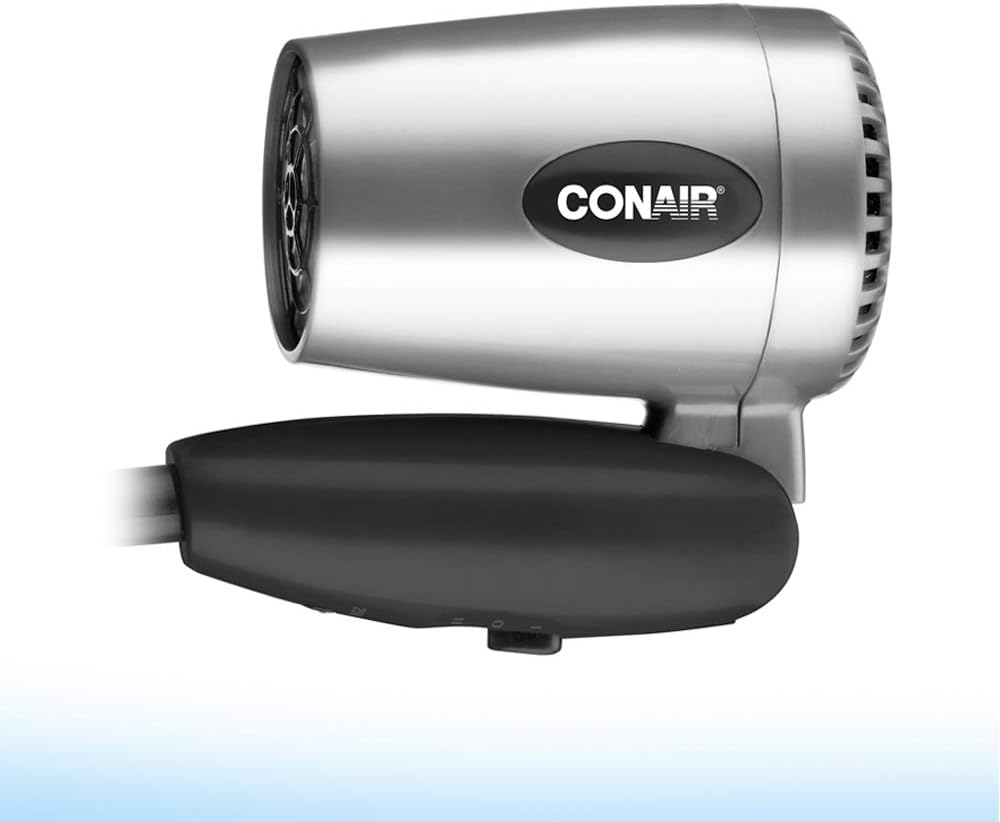 Conair 124AC 1600 Watt Compact Travel Hair Dryer with Folding Handle, Blow Dryer