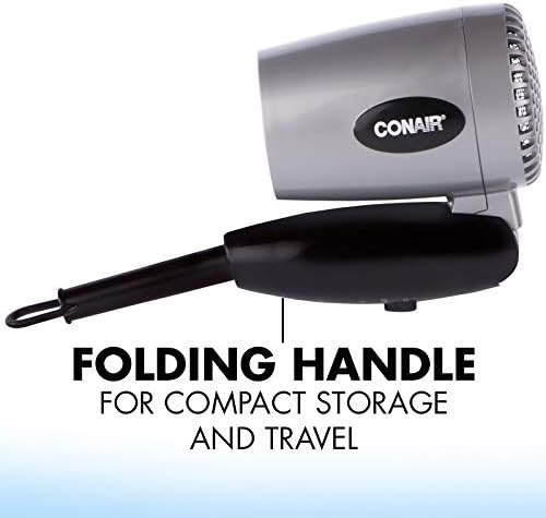 Conair 124AC 1600 Watt Compact Travel Hair Dryer with Folding Handle, Blow Dryer