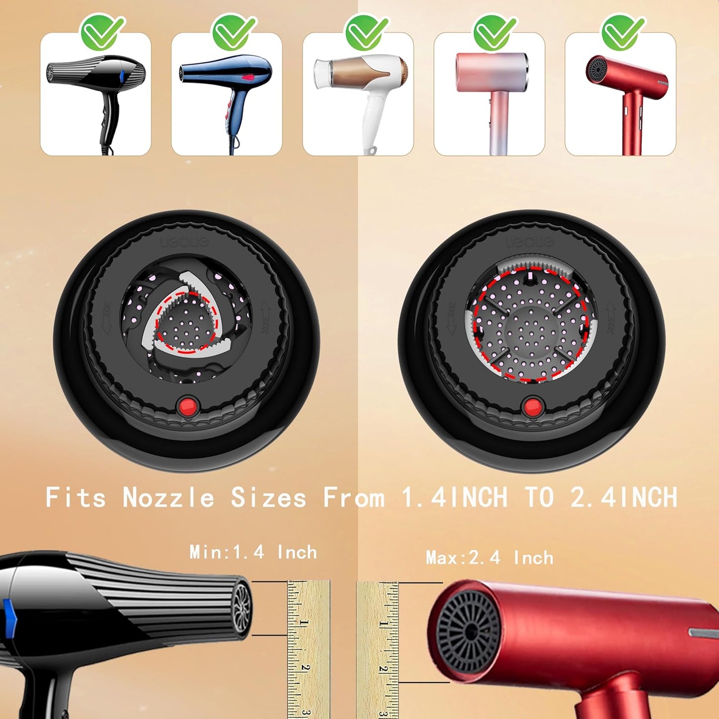 Hair Dryer Diffuser,Universal Diffuser Hair Dryer for 1.4in to 2.4in Blow Dryer,Hair Diffuser for Curly Hair and Natural Wavy Hair (Black)
