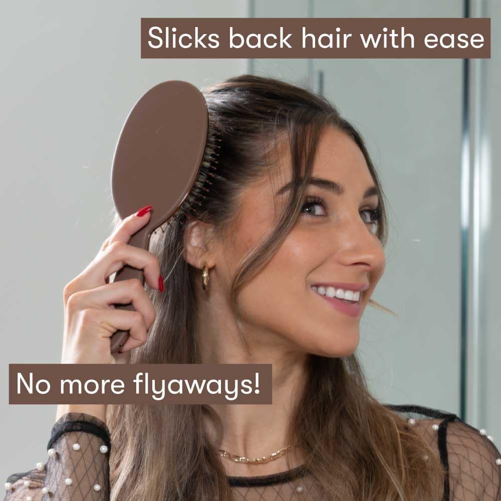 FRAMAR Boar Bristle Hair Brush – Slick Back Hair Brush For Women, Boar Bristle Brush, Slick Back Brush, Hairbrush Women, Brosse a Cheveux, Boar Brush For Volume and Shine – Chocolate