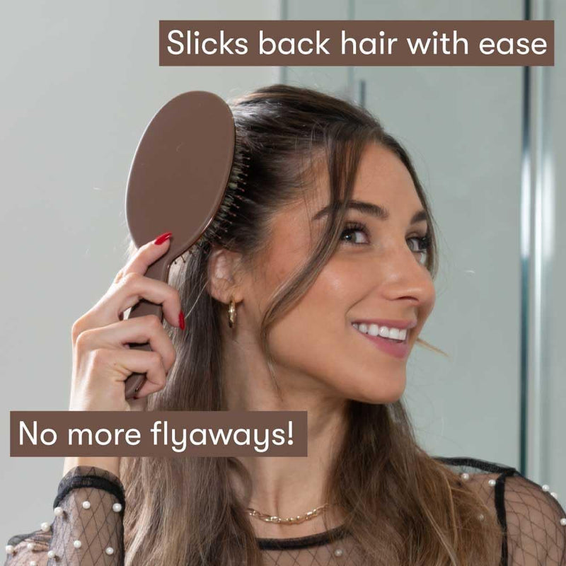 FRAMAR Boar Bristle Hair Brush – Slick Back Hair Brush For Women, Boar Bristle Brush, Slick Back Brush, Hairbrush Women, Brosse a Cheveux, Boar Brush For Volume and Shine – Chocolate