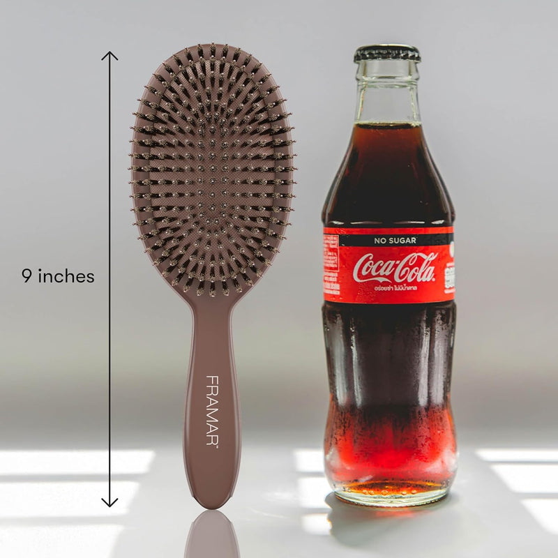FRAMAR Boar Bristle Hair Brush – Slick Back Hair Brush For Women, Boar Bristle Brush, Slick Back Brush, Hairbrush Women, Brosse a Cheveux, Boar Brush For Volume and Shine – Chocolate