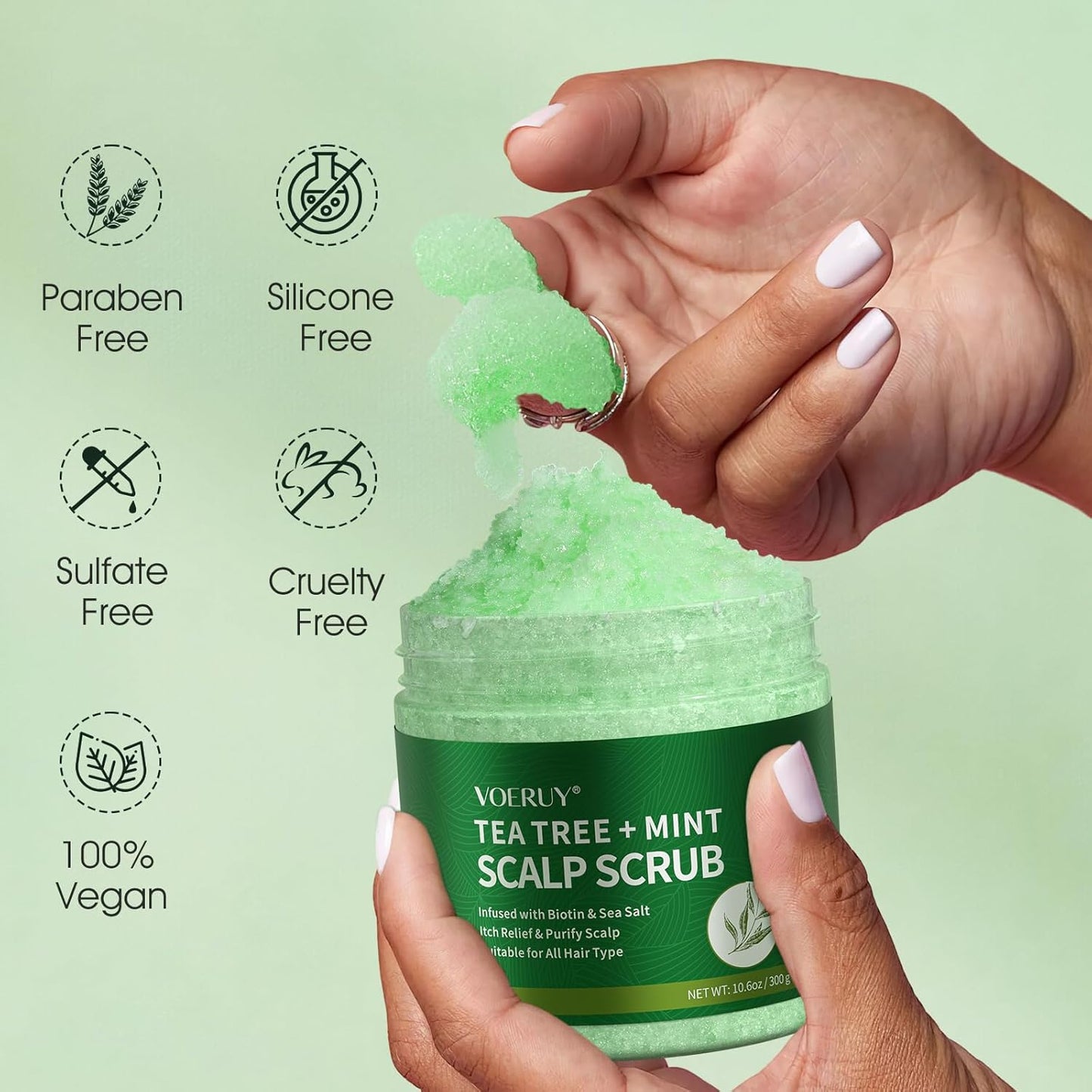 VOERUY Scalp Scrub, Tea Tree Scalp Exfoliator Shampoo, 2-in-1 Hair Treatment with Mint Oil, Clarify and Remove Build up with Silicone Scalp Massager, 10.6oz/300g