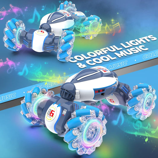Dysaim Remote Control Car, Gesture Sensing RC Stunt Car Toys, 2.4GHz 4WD RC Drift Car, Creative Gifts for Kids Boys Girls Ages 6+, Double Sided Rotating Off Road Vehicle 360° Flips with Lights Music - PuriLite