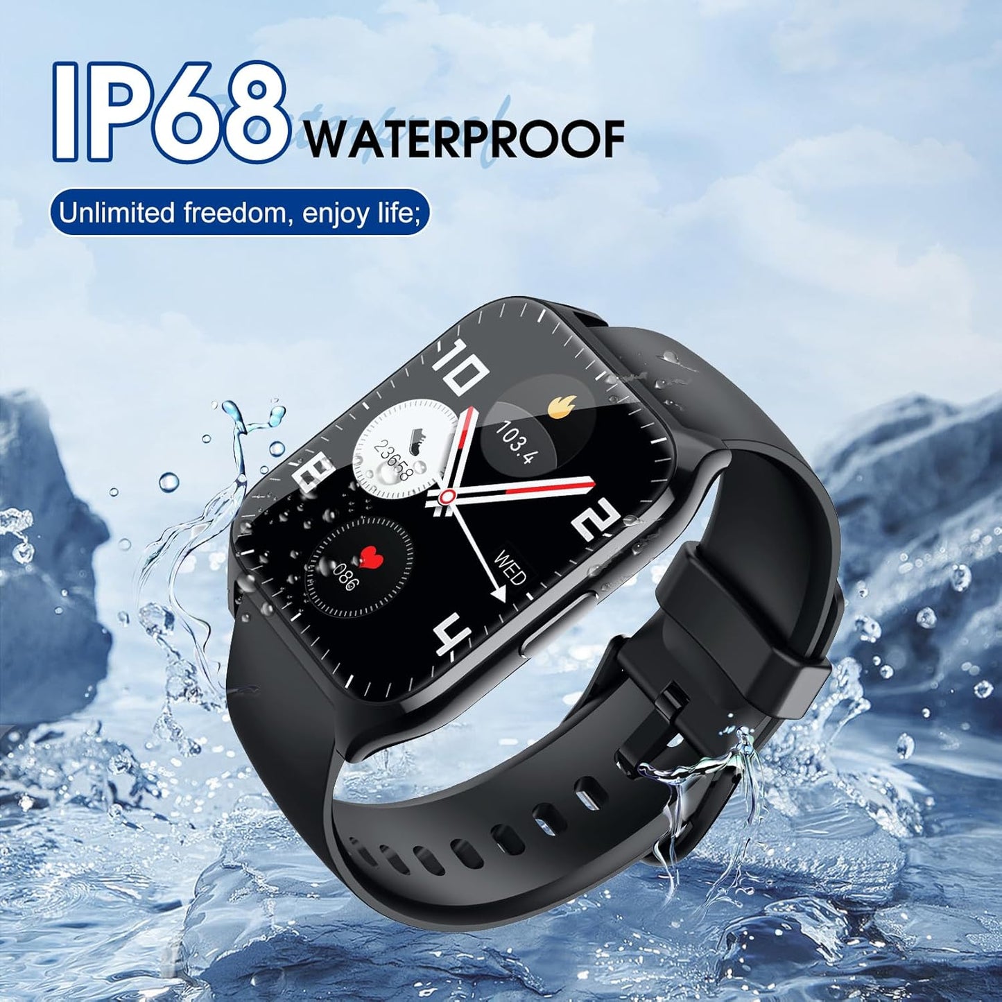 Smart Watch for Men Women(Answer/Make Calls), 1.85" HD Touch Screen Fitness Watch with Sleep Heart Rate Monitor, 112 Sports Modes, IP68 Waterproof Activity Trackers Compatible with Android iOS, Black