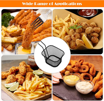 12 Pcs Mini Square Fry Basket Bulk Stainless Steel French Fry Holder Food Baskets for Serving Fryer Container with Handle Reusable Small Deep Fryer Holder for Home Kitchen Decor (Black)