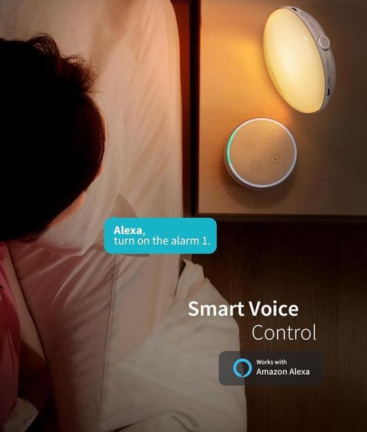 ecozy Sunrise Alarm Clock for Heavy Sleepers, Smart Wake Up Light with Sunrise/Sunset Simulation, App & Voice Controlled, Natural Sounds & FM Radio, 4 Alarms & Snooze, 8 Colors Night Light for Bedroom - PuriLite