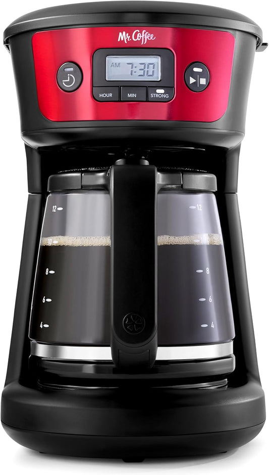 Mr. Coffee 12 Cup Programmable Coffee Maker with Strong Brew Selector, Red