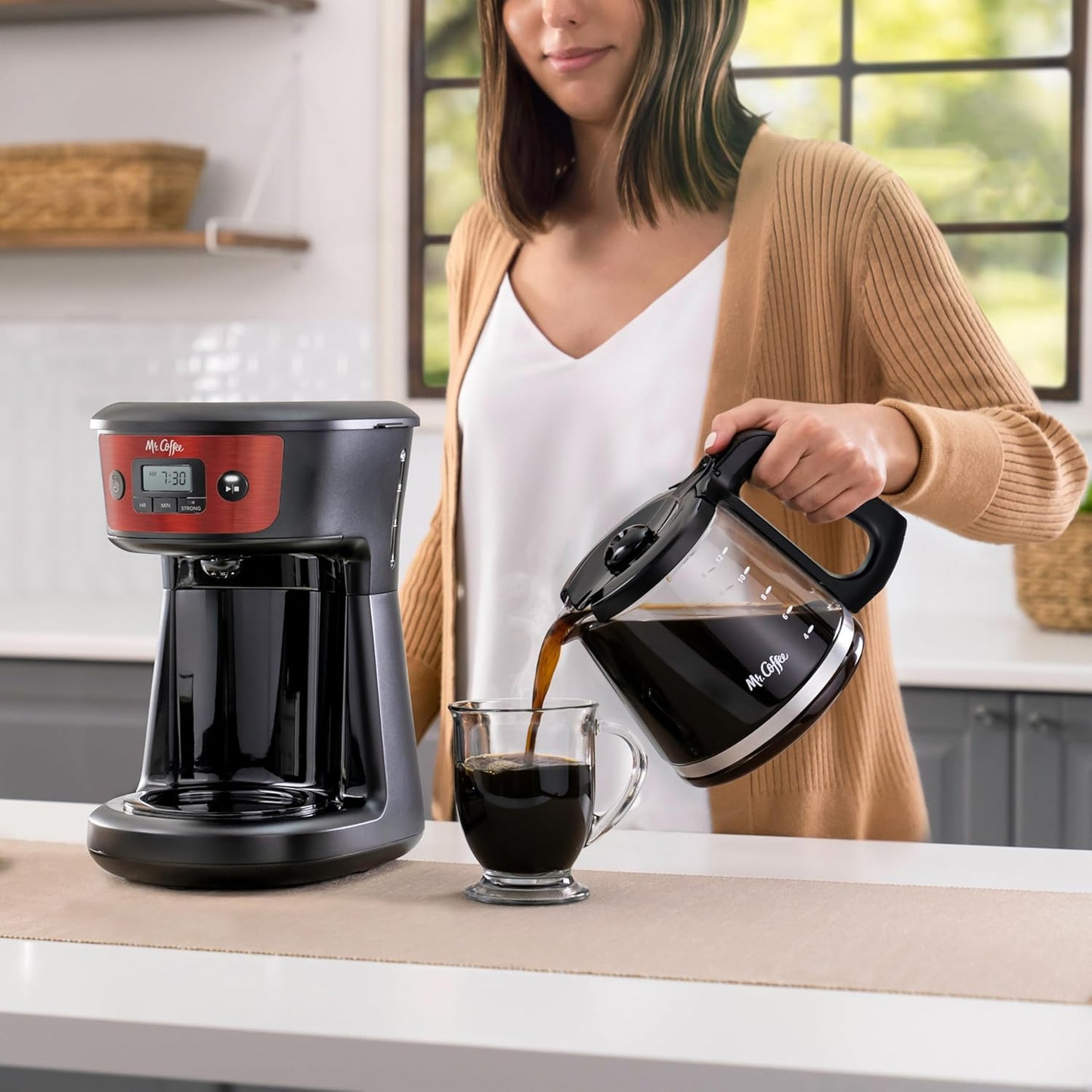 Mr. Coffee 12 Cup Programmable Coffee Maker with Strong Brew Selector, Red