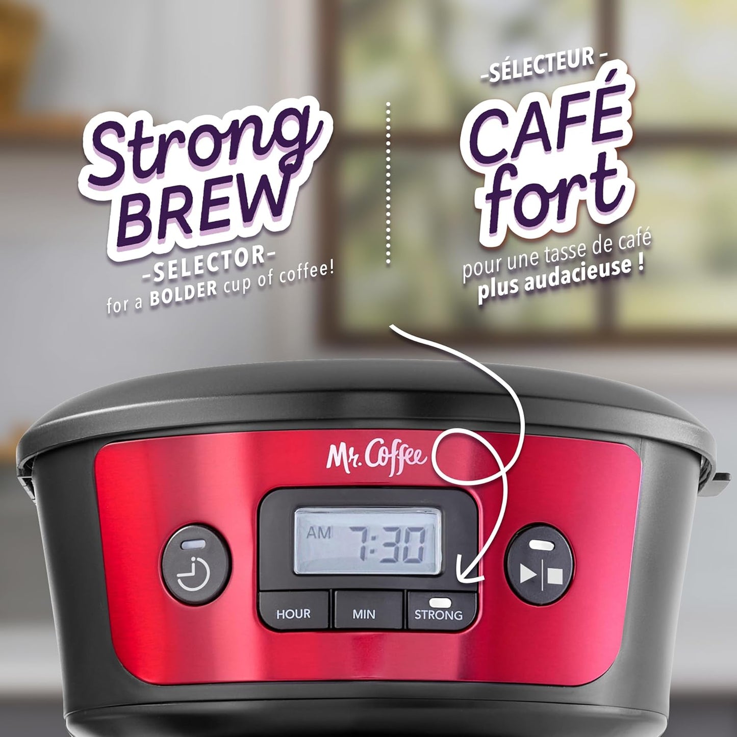 Mr. Coffee 12 Cup Programmable Coffee Maker with Strong Brew Selector, Red